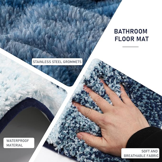 XLHOMO Navy Blue Bathroom Accessories Set with Wicker Trash Can Shower Curtain and Rugs,Bathroom Sets Small Waste Basket Bathroom Trash Can for Bedroom Bathroom