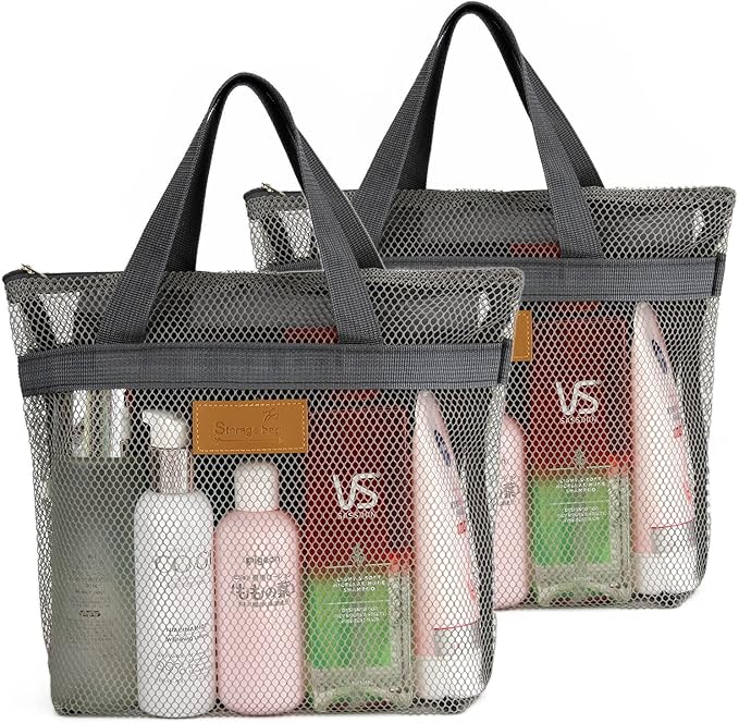 TOPASION Mesh Shower Caddy Bag Portable Hanging Toiletry and Bath Organizer with Zipper for Travel, Gym, Camping, College Dorms, Beach