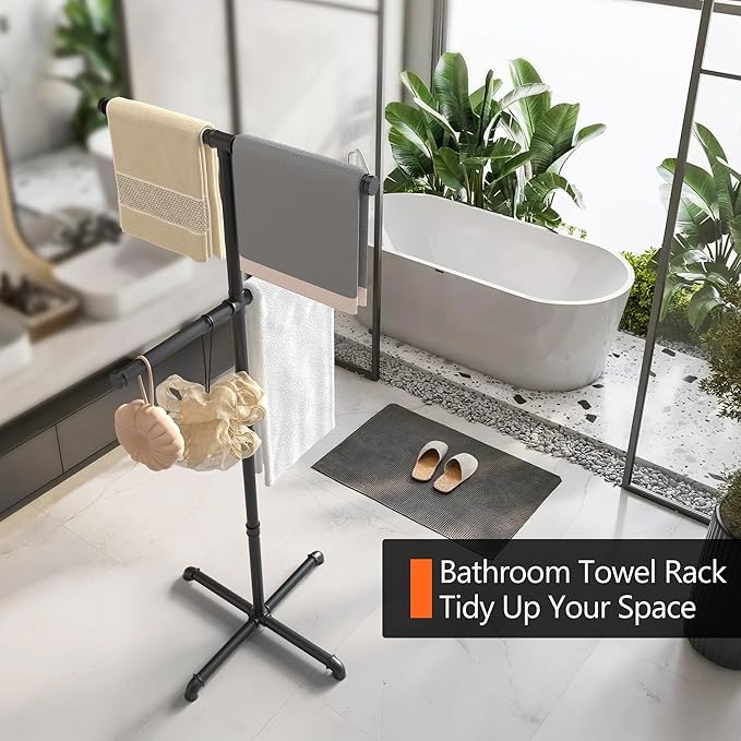 Hjarta Outdoor Towel Rack for Pool, 59 Inch Pool Towel Holder with 4 Bars, Poolside Towel Racks for Outdoor, Towel Drying Rack for Pool Area Outside, Bathroom, Spa, Hot Tub