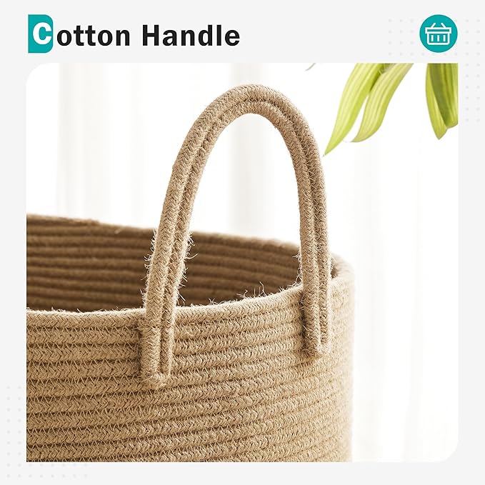 YOUDENOVA Cotton Laundry Hamper, 58L - Woven Collapsible Storage Basket - Jute Brown