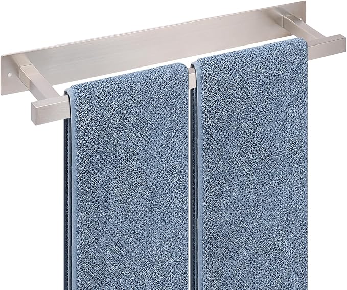 Self Adhesive Towel Bar, 16 Inch Square Towel Racks for Bathroom Wall Mounted SUS304 Stainless Steel Towel Hanger for Kitchen, No Drill or Screw-Mounted Towel Holder (Brushed Nickel)