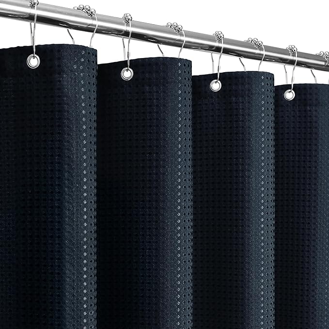 Gibelle Small Stall Shower Curtain 36 x 72, 230GSM Narrow Half Waffle Weave Textured Fabric Shower Curtain for Bathroom, Water Repellent, Machine Washable, Navy Blue