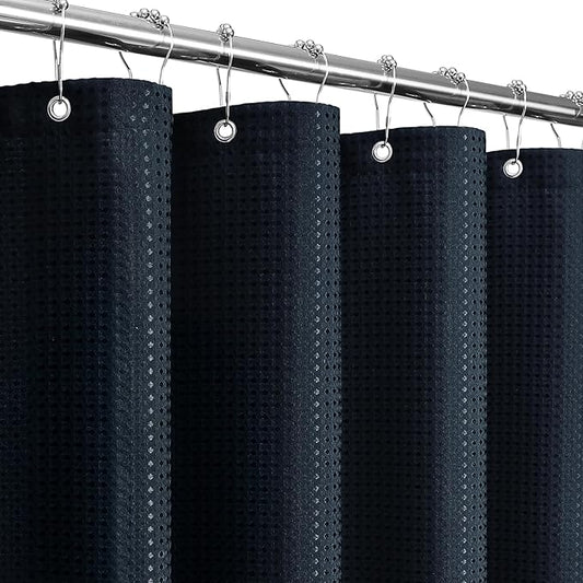 Gibelle Small Stall Shower Curtain 36 x 72, 230GSM Narrow Half Waffle Weave Textured Fabric Shower Curtain for Bathroom, Water Repellent, Machine Washable, Navy Blue