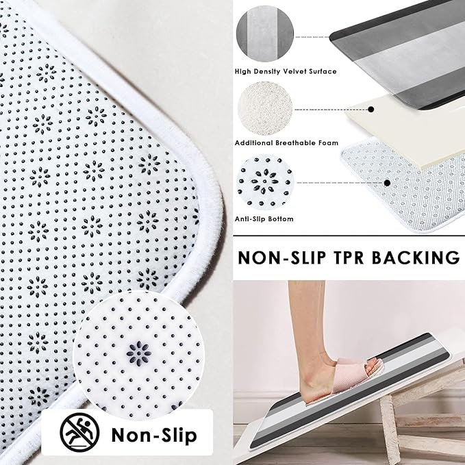Black Grey Shower Curtain Set with Toilet Lid Cover and Non-Slip Rugs for Bathroom, Modern Striped Lines Gray Ombre 4 Pcs Shower Curtain, Simple Abstract Bathroom Set with 12 Hooks