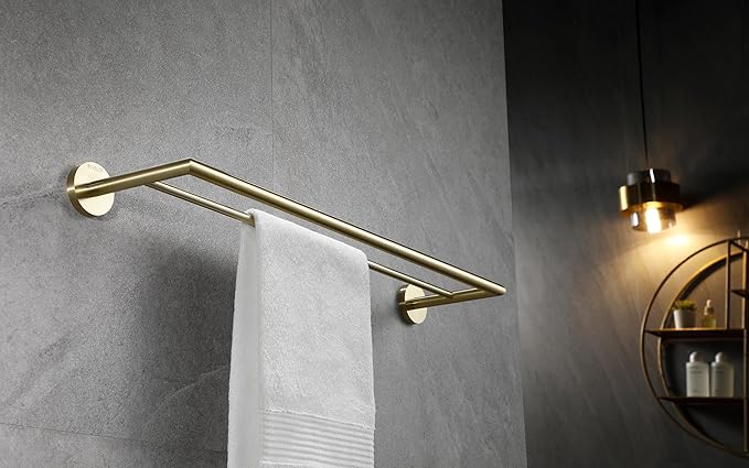 Double Towel Bar, Towel Racks for Bathroom, Double Rails Towel Holder 26 Inch, Brass Towel Shelf Wall Mounted, Double Towel Bar Brushed Gold, 077080-BG Leo Series