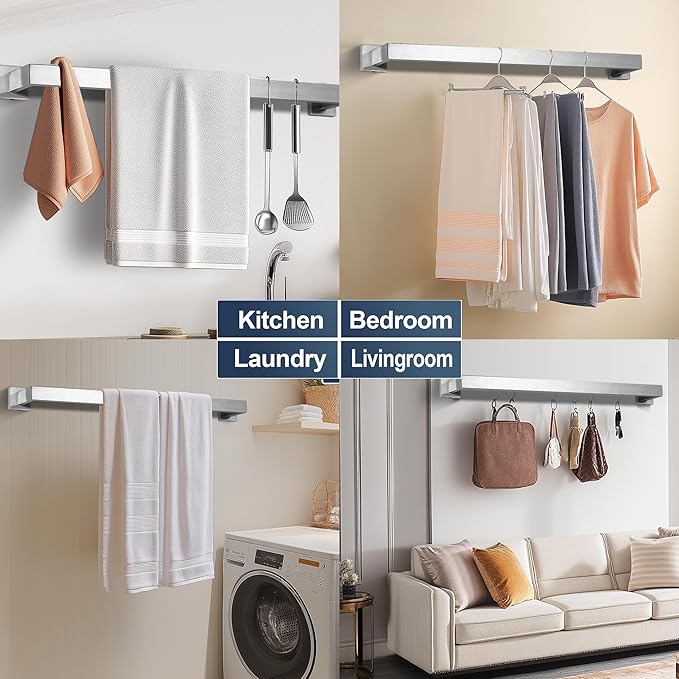 SEIDO 24 Inch Brushed Nickel Towel Bar, Heavy Duty & Rust-Proof 304 Stainless Steel Bath Towel Holder, Modern Square Wall Mounted Towel Rack for Bathroom, Kitchen, RV