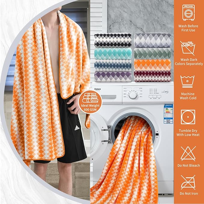 4 Piece Extra Large Bath Towel Set Oversized Bath Sheet 35"x70" Bathroom Towel Set Soft Highly Absorbent & Quick Dry Premium Bath Towel for Bathroom 600GSM Shower Towel Spa Gym Hotel,Orange