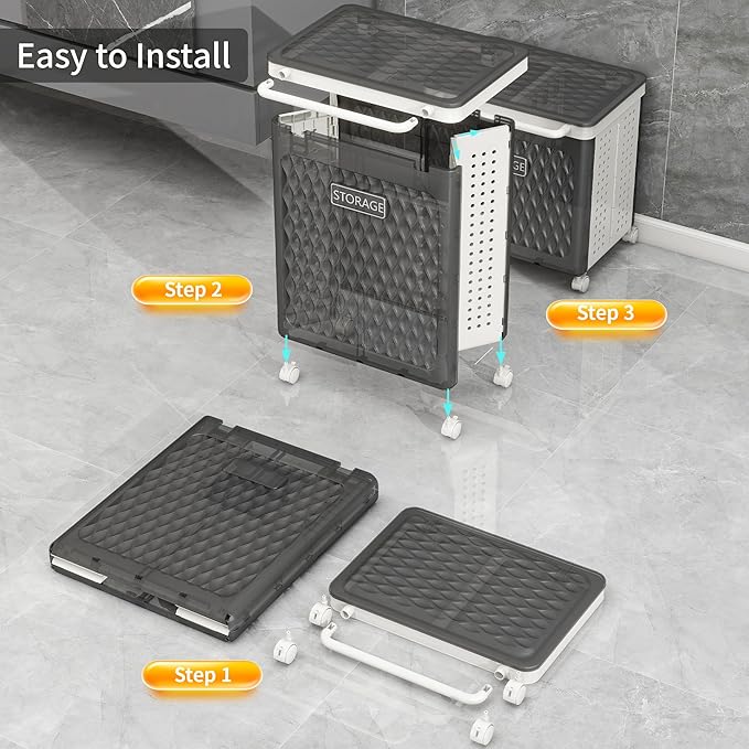 Laundry Hamper with Wheels and Lid, Foldable Clothes Basket for Small Spaces, Rolling Laundry Bin for Laundry Bathroom Bedroom Gym Room
