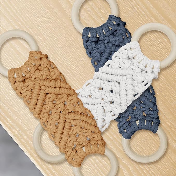 Aerbee Hanging Kitchen Dish Towel Holder, 3Pcs Handmade Crochet Dish Towel Holder for Kitchen & Bathroom, Decorative Boho Macrame Bathroom Hanger Loop Ring, Unique Decoration for Christmas (3 Colors)