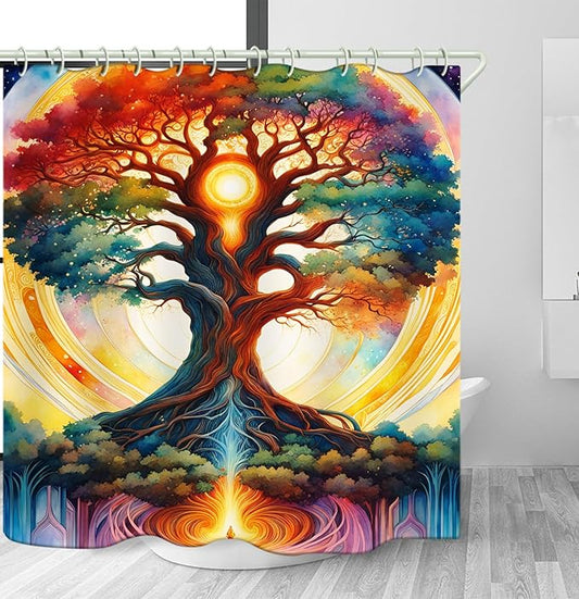 Shower Curtains, with The Theme of The Tree of Life and Bright Colors, Brings A Unique Artistic Atmosphere to The Bathroom. 72x79 Inch Fabric Shower Curtain Comes with 12 Hooks.