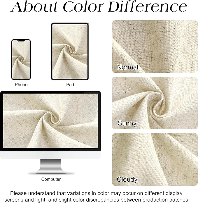 Naturoom Extra Wide Linen Shower Curtain 108x72 for Clawfoot Tub Country Boho Farmhouse Bath Decor Beige Shower Curtains for Bathroom Neutral Cloth Weighted Textured Fabric Bath Curtain, 108 Inch