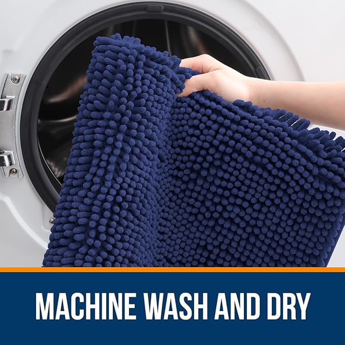 OLANLY Bathroom Rugs 40x32, Extra Soft Absorbent Chenille Bath Rugs, Rubber Backing Quick Dry, Machine Washable Bath Mats for Bathroom Floor, Tub and Shower, Home Decor Accessories, Twilight Sapphire