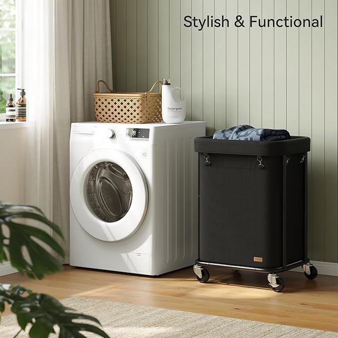 Nunsino Laundry Basket with Wheels 150L/40Gal, Rolling Laundry Hamper with Steel Fram and Removable Washing Bag,Laundry Sorter Cart for Laundry Room,Hotel,Dorm,Black
