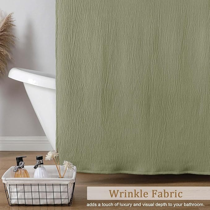 Aiyufeng Fabric Green Long Shower Curtain for Bathroom, 3D Textured Pattern Shower Curtain Hotel Spa Quality, Boho Bathroom Curtain Modern Style Soft Cloth Luxury, Machine Washable,72x84 Inches