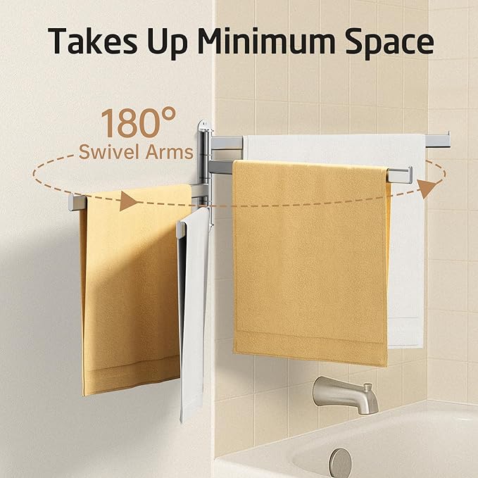KES Swivel Towel Racks for Bathroom, 19.5" Swing Out Towel Rack for Bathroom Wall 4-Arm, Swinging Towel Bar 18/8 Stainless Steel Space Saving Wall Mounted Brushed Finish, A2104S4L50-2