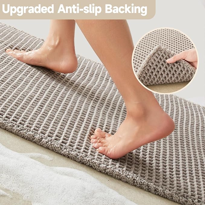 Waffle Bath Mat, Boho Bathroom Rugs Non Slip Washable Super Absorbent Quick Dry Bath Mat Farmhouse Bathroom Decor, 36"x24" Light Grey