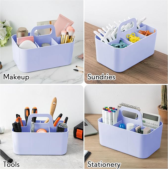 Tiawudi 2 Pack Caddy Organizer with Handle, Portable Plastic Caddy, Storage Organization for Cleaning, Bath, Makeup, Art, Craft, Stationery, Classroom and Office, Tote Organizer