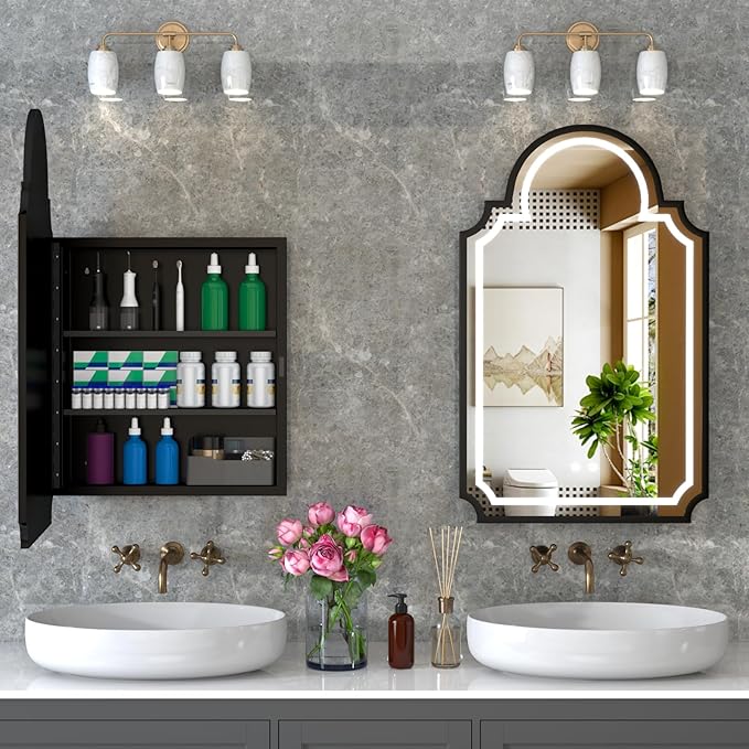 20''x32'' LED Medicine Cabinet with Mirror, Recessed & Wall Mounted Bathroom Mirrors with Storage and Lights, Anti-Fog Dimmable 3 Color Temperature, 2 Adjustable Shelves, Full Metal Medicine Cabinets