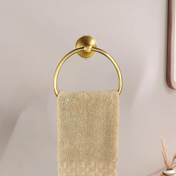Brass Towel Ring,Antique Hand Towel Holder,Bathroom Antique Brass Hanger Towel Holder for Bathroom Wall Mounted Rustic Bath Accessories Half Round
