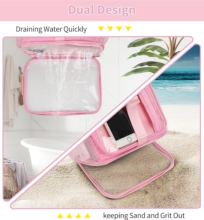 Ethereal Shower Caddy Portable, Mesh Shower Caddy Bag for College Dorm Room Essentials, Hanging Shower Bag for Gym, Camping, Beach(Pink)
