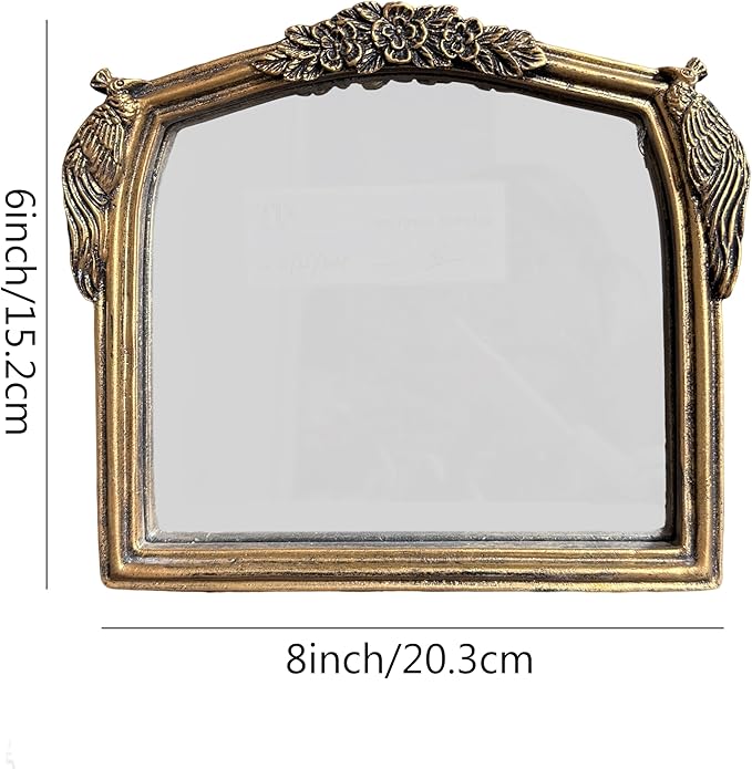 Vintage Vanity Desk Mirror -7x8Inch Wall-Mounted & Tabletop Decorative Ornate Gold Accent Retro Makeup Mirror for Bedroom Dresser Living Room Bathroom Dorm Champagne Gold