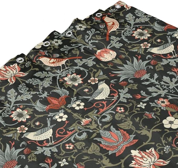 Boho Shower Curtain William Morris Art Print Retro Bird Plant Natural Flower Pattern Print Shower Curtains 72""×72"" Inch, Style-2
