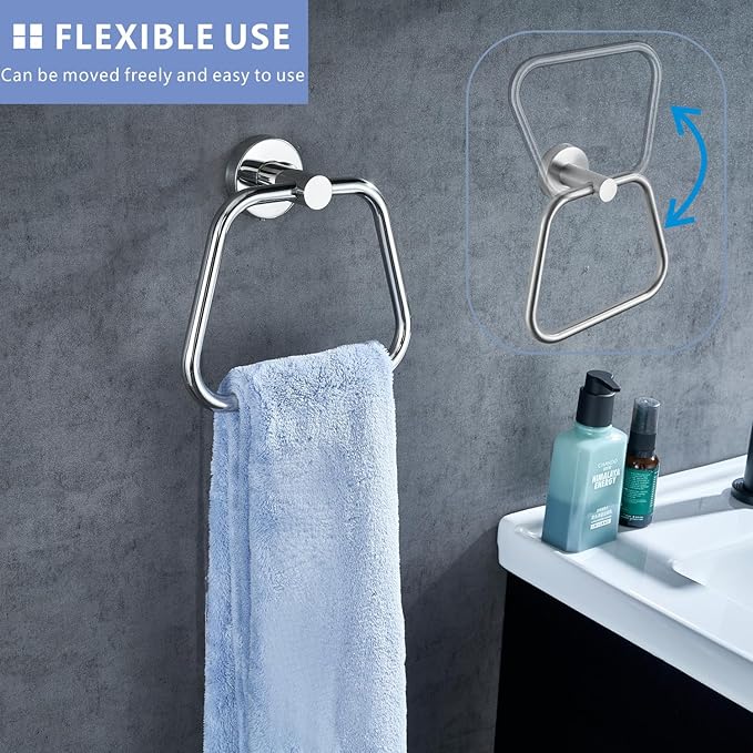Bath Towel Ring, Bathroom Hardware Towel Holder, Chrome Towel Ring for Bathroom, Modern Trapezoid Wall Mounted Towel Hanger, 304 Stainless Steel (Chrome)