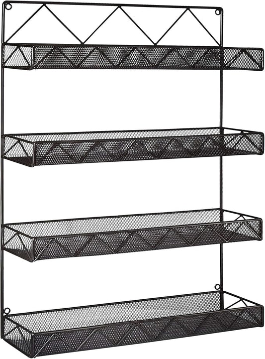 AMT 4 Tier Nail Rack, Pack Metal Wall Mount Organizer, Essential Oils Organizer, Pantry Cabinet Door Shelf Storage. Hanging Display for Spice Jars, Nail Polish, Cosmetic Beauty Bottles