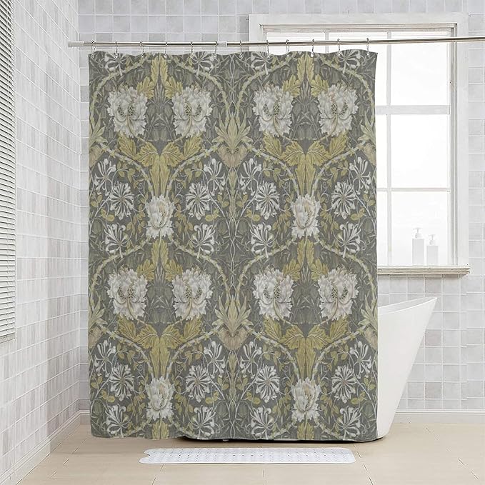 Retro Flower Shower Curtains William Morris Vintage Country Boho Flower Art Print Shower Curtains 66""×72"" Inch, Style-4