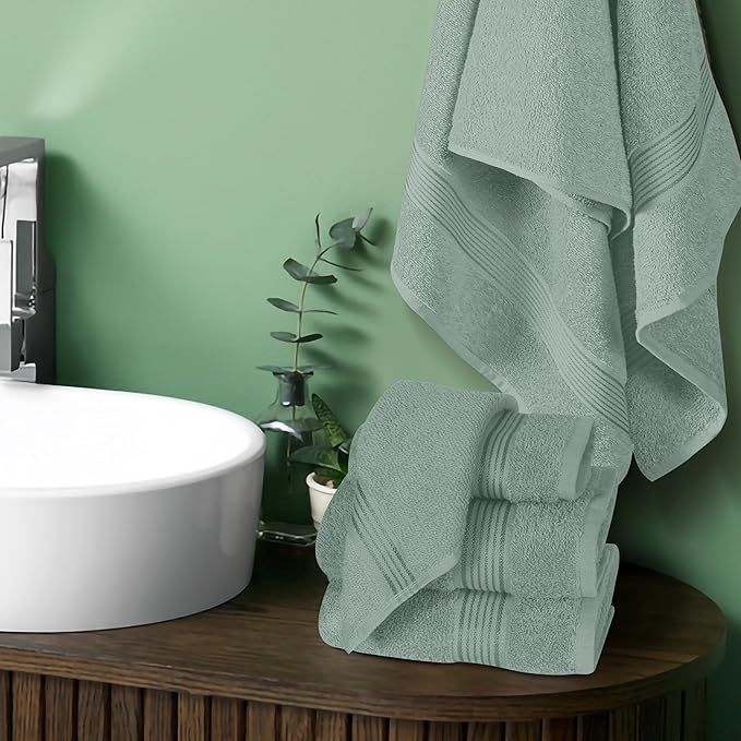 Elvana Home Ultra Soft 6 Pack Cotton Towel Set, Contains 2 Bath Towels 28x55 inch, 2 Hand Towels 16x24 inch & 2 Wash Coths 12x12 inch, Ideal Everyday use, Compact & Lightweight - Jade