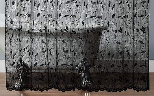 Warm Home Designs Black Lace Shower Curtain With Rustic Leaf Pattern - 72 x 72 Inch Gothic Modern Farmhouse Decor Creates Beautiful and Elegant Bathroom - GR Black 72"