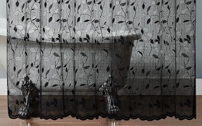 Warm Home Designs Small Black Lace Shower Curtain. Gothic Rustic Leaf Pattern. 36 x 72 Inch Farmhouse Stall Shower Creates Elegant Decor. GR Black 36