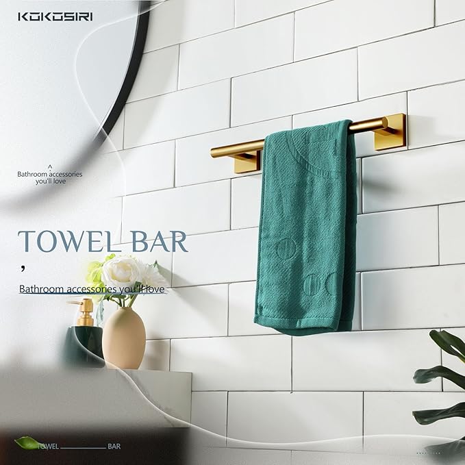 KOKOSIRI Hand Towel Bar Bathroom Towel Holder for Bath Kitchen Cabinet Towel Ring 12 Inch Brushed Gold Stainless Steel B4005BG-L12