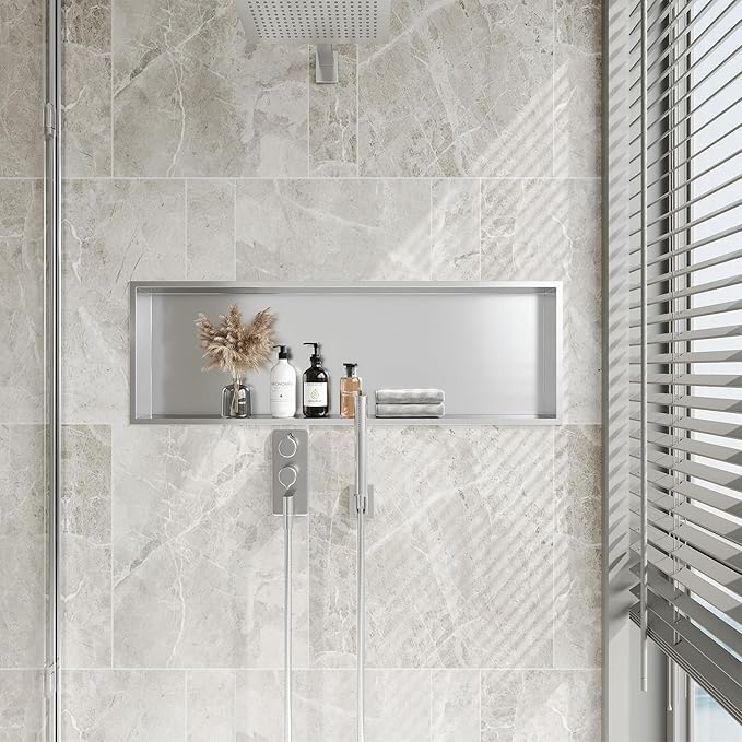 Neodrain Shower Niche, Insert Bathroom Storage Shower Shelf, Stainless Steel Recessed Wall Niche No Tiled Recessed Cabinet Waterproof for Shower Storage(Brushed,36"x12")