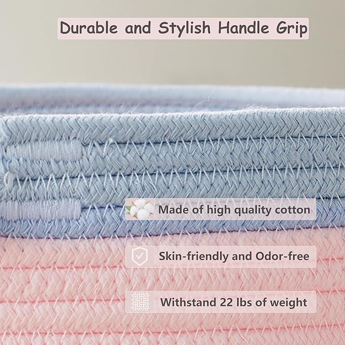 65L Pink Woven Rope Laundry Hamper Basket for Clohtes Boho Tall Rope Baskets for Blanket Large Baby Nursery Hamper for Girls Kids 16"Wide 19"Tall