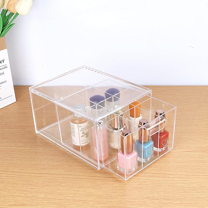 Yes!Fresh Drawer Organizer Stackable Cosmetic Desk Organizer with Removable Interior Partitions for Vanity Organization and Storage,Clear Bathroom Organizer (4)