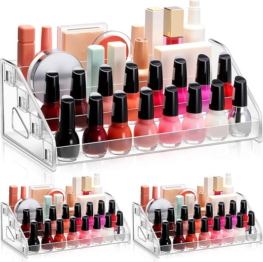 Jetec 2 Pcs Acrylic Card Display Stand Versatile Display for Trading Cards Greeting Card Sunglasses Organizer Nail Polish Holder Essential Oils Cosmetic Cases Eyewear Rack(4 Tiers Style)