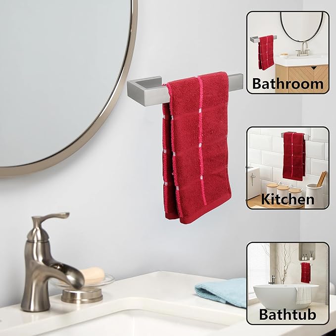 TocTen 7 Pcs Bathroom Hardware Set, Thicken Stainless Steel Towel Bar Set-Includes 2Bath Towel racks+Towel Holder+Toilet Paper Holder+3 Robe Towel Hooks, Wall Mounted Bathroom Accessories Kit(Brushed)