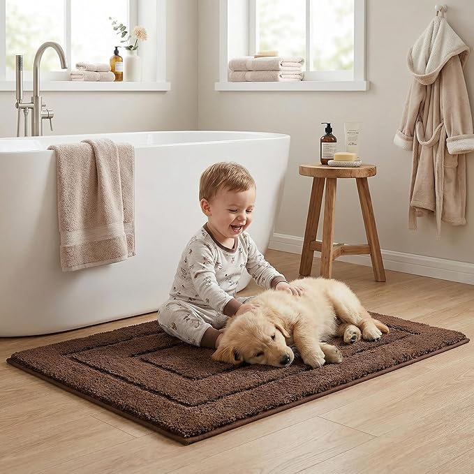 GRANNY SAYS Bathroom Rugs Non Slip 32" x 20", Bath Mats for Bathroom, Super Soft and Water Absorbent, Microfiber Washable Bath Rugs for Floor, Tub and Shower, Brown