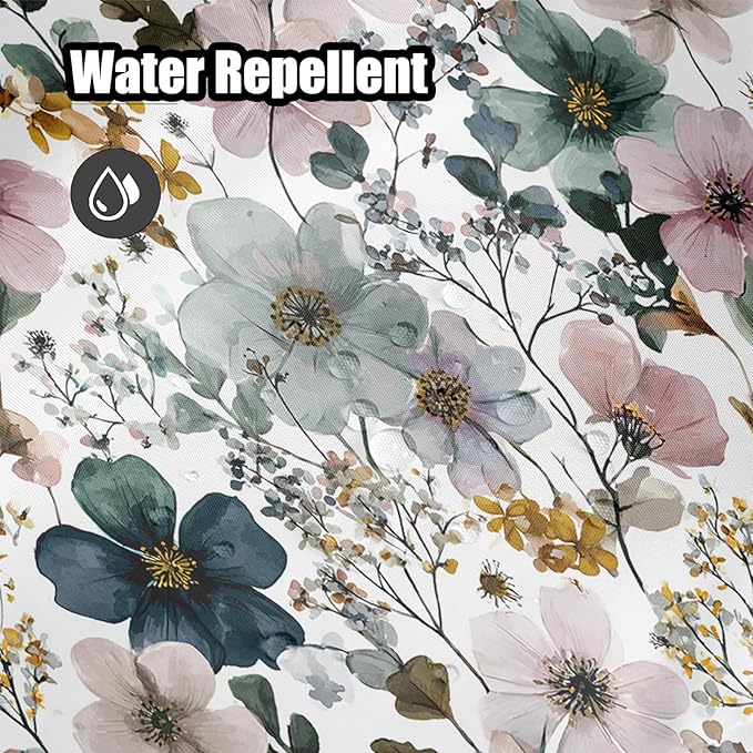 Watercolor Floral Shower Curtain 72x72 Inch Elegant Hand Painted Flower Print Bathroom Curtain Fabric for Vintage or Modern Decor
