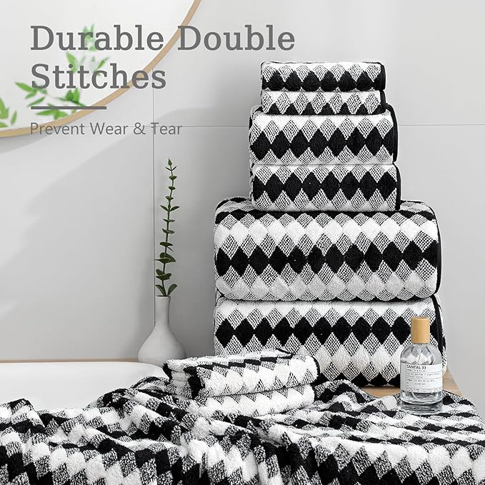2 Hand Towel Set 16"x31" Black White Towel Set for Bathroom,Highly Absorbent & Quick Dry Hand Towel for Daily Use,Soft Microfiber Multipurpose Towel Collection for Hotel,Spa,Shower,Gym