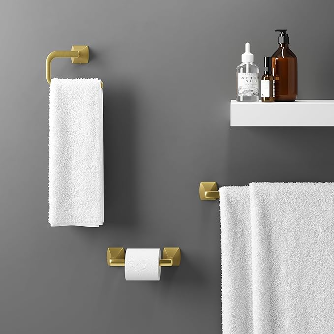 Pfister Bruxie Towel Ring, Hand Towel Holder for Bathroom, Wall-Mounted, Screw-in, Brushed Gold Finish, BRBBIE0BG
