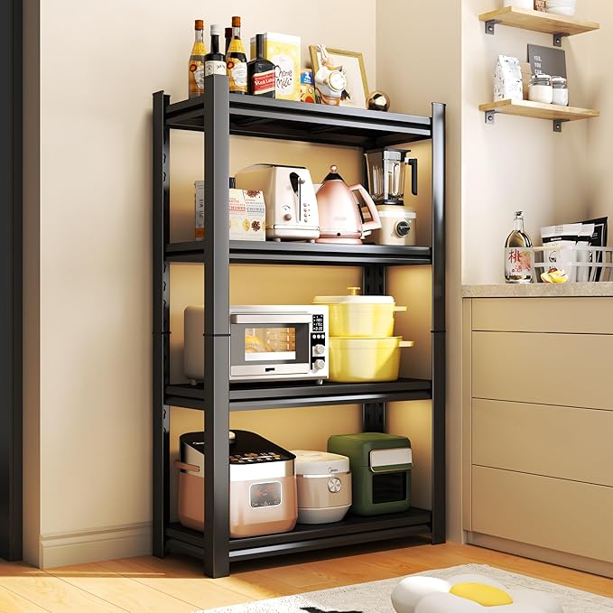 4-Tier Bathroom Storage Shelves, Adjustable Bathroom Organizers and Storage Stand, Heavy Duty Metal Shelving Unit , Classic Open Floor Utility Shelf for Laundry ,Kitchen,Living Room (12"D*24"W*44"H)