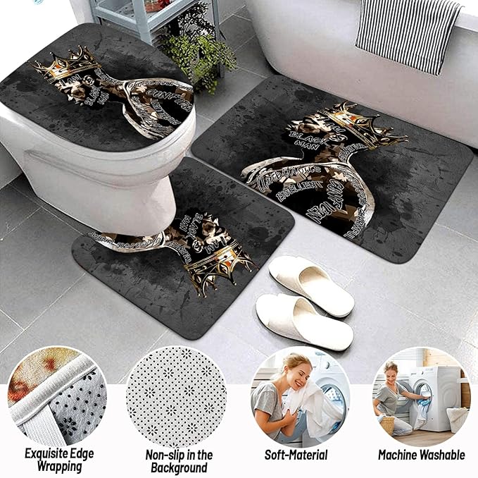 African American Shower Curtain Sets for Bathroom, Black Praying King Bathroom Sets with Waterproof Shower Curtain and Non-Slip Rugs Toilet Lid Cover Bath Mat, Cool Unique Man Bathroom Decor Sets