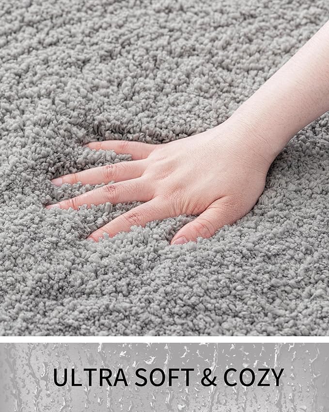 Bathroom Rugs Non Slip Washable 36x24, Ultra Thick Soft Microfiber Absorbent Bath Mats, High Density Foam Latex Non Slip Backing Bath Rugs, Fluffy Floor Carpet for Tub&Shower, Grey