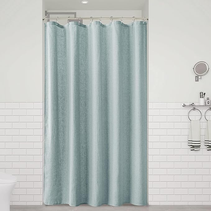Naturoom Blue Linen Shower Curtain, Cloth Textured Fabric Shower Curtain Set with Hooks, Simple Elegant Modern Farmhouse Country Ultra Thick Bath Curtains for Bathroom,Water Repellent,60x72