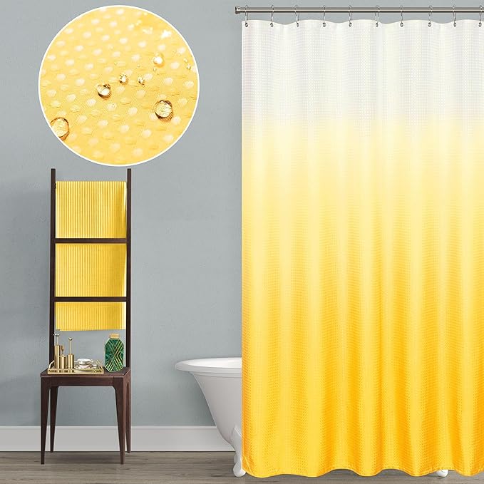 Mrs.Naturall Yellow Shower Curtains for Bathroom,Waffle Waterproof Fabric Spring Shower Curtain Set with Hooks for Bright Sunflower Bathroom Decor Accessories,72 Inch