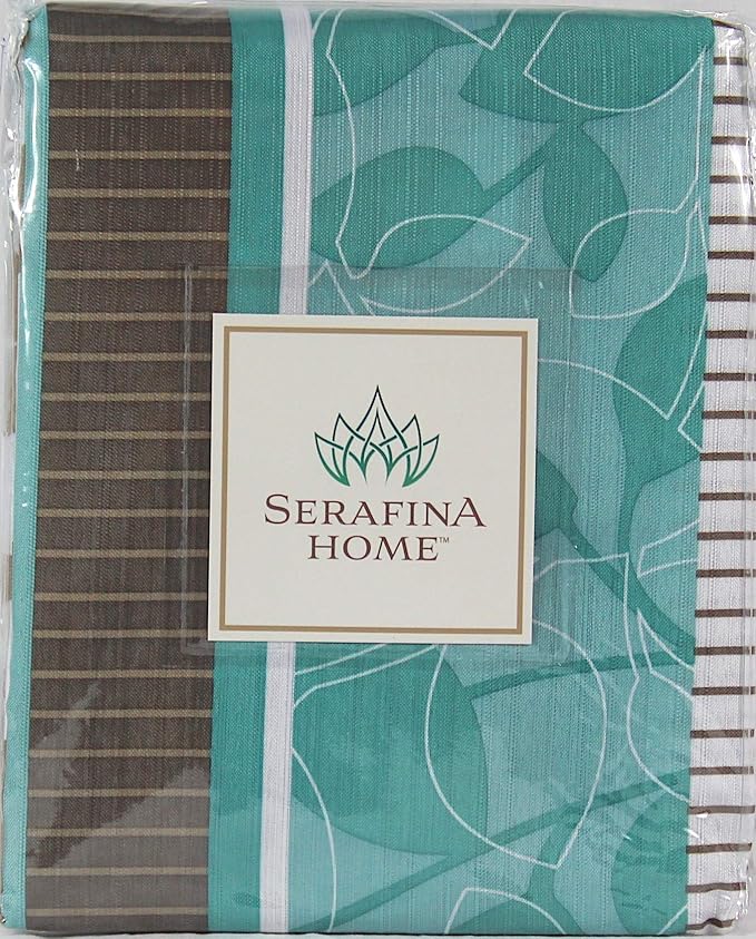 Serafina Home Hotel Quality Fabric Bathroom Shower Curtain: Striped Floral - Teal, Blue, Brown, Beige and White (72 x 70 inches)