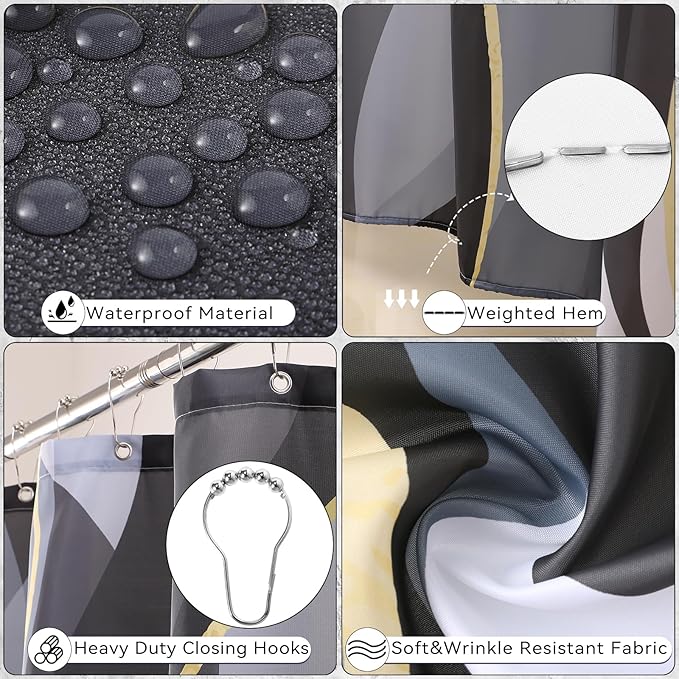 XLHOMO Bathroom Set - Black and Gold Bathroom Accessories, Bathroom Sets with Shower Curtain and Rugs, Black Shower Curtain Set with Bathroom Trash Can, Soap Dispenser, Soap Dish for Home Decor