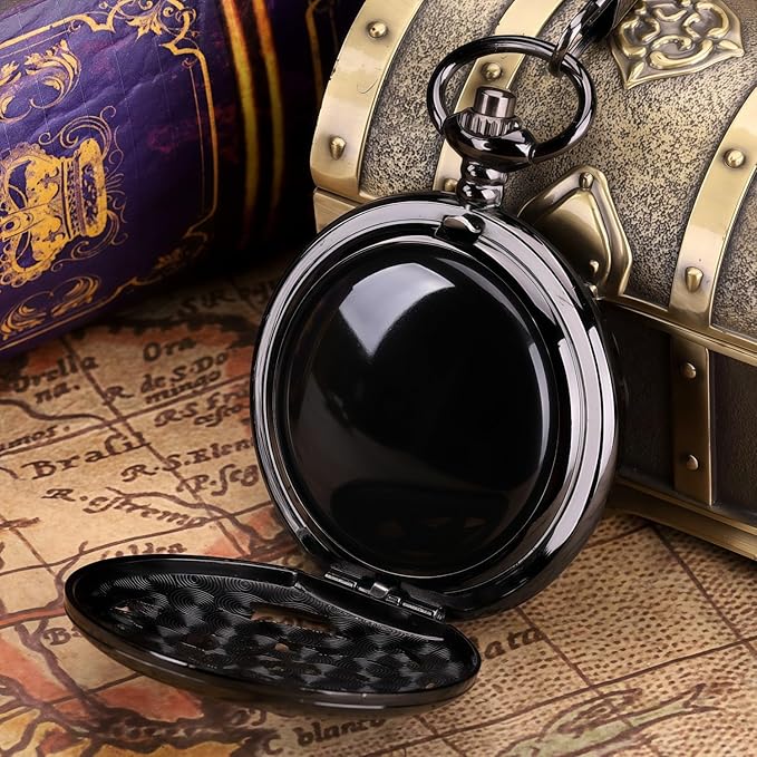 ManChDa Scrying Mirror Black Obsidian Mirror Lucky Dragon & Phoenix Pocket Watch Shell Witchcraft Kit Wiccan Supplies and Tools Witchy Gifts, Black Gold